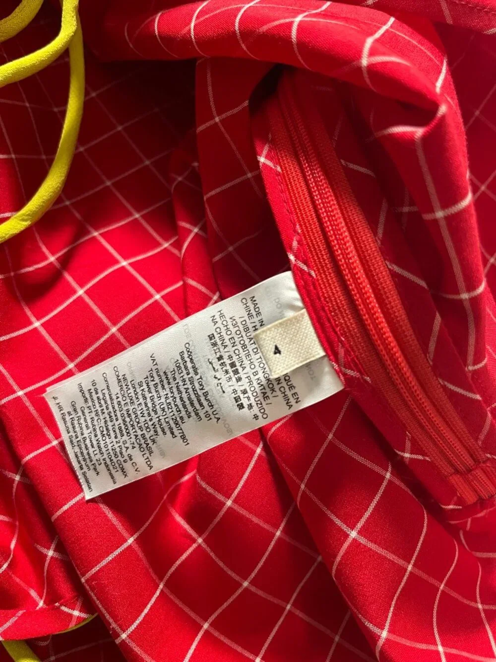 Tory Burch Windowpane Silk Tunic Top Red White Ruched Drawstring